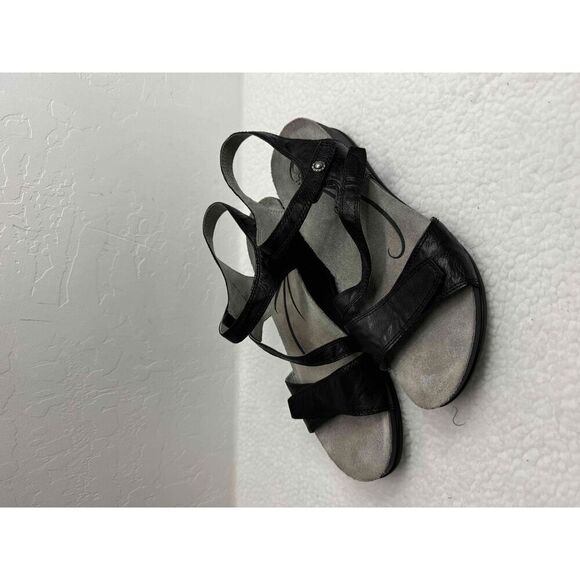ABEO BIO Quartz‎ Black Leather Ankle Strap Wedge Sandals Womens SZ 10N - Picture 1 of 4